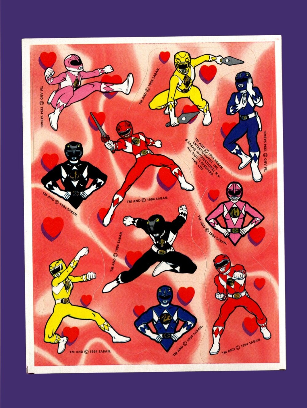 Hallmark x Saban Power Rangers 1994 Vintage Sticker Sheet Craft & Collecting